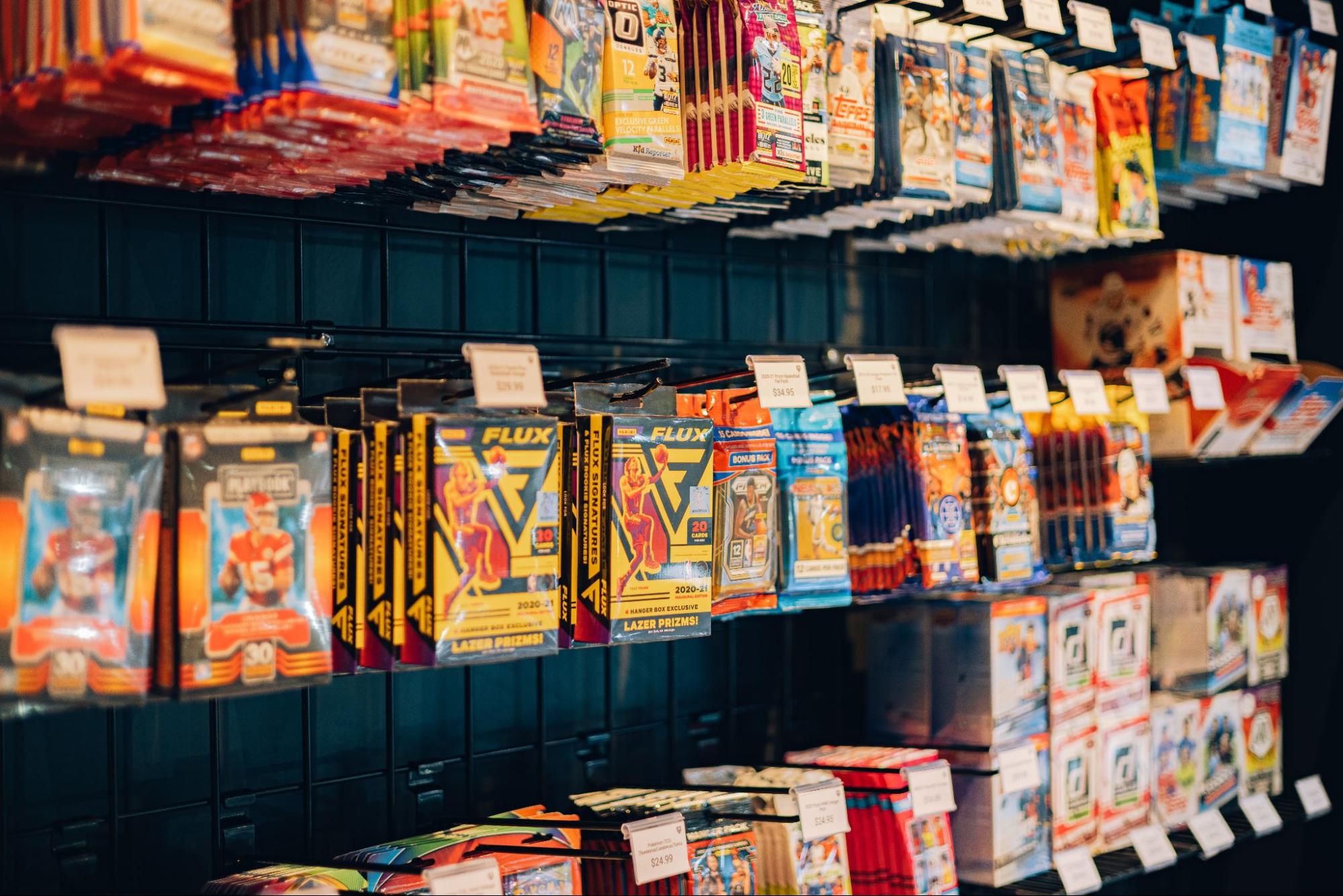 trading cards on rack at CardVault location