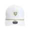 Front view of white CVTB Seal Logo Rope Hat showcasing gold CardVault by Tom Brady seal and woven rope on white background