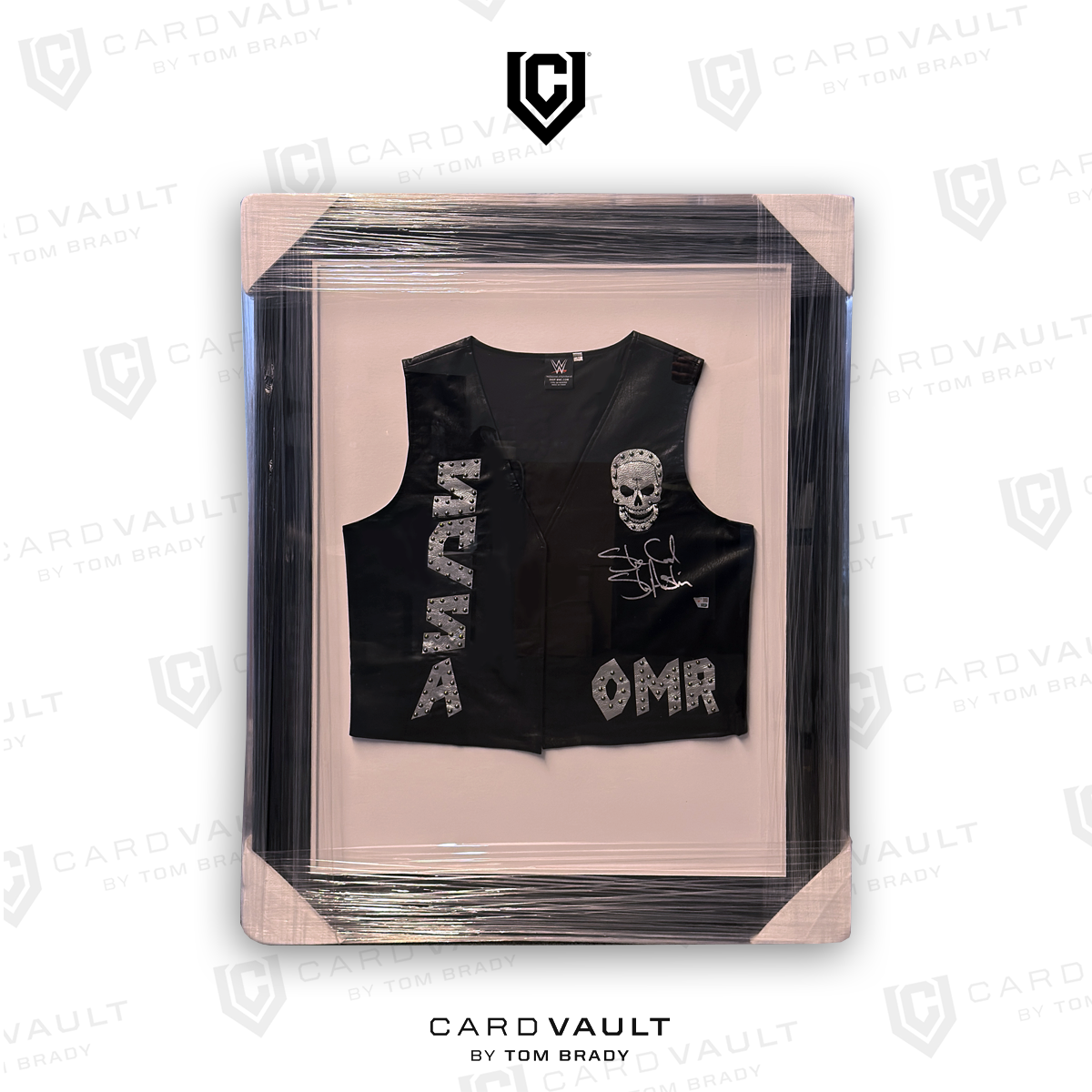 Stone Cold Steve Austin Black and Grey OMR Replica Autographed Framed Vest