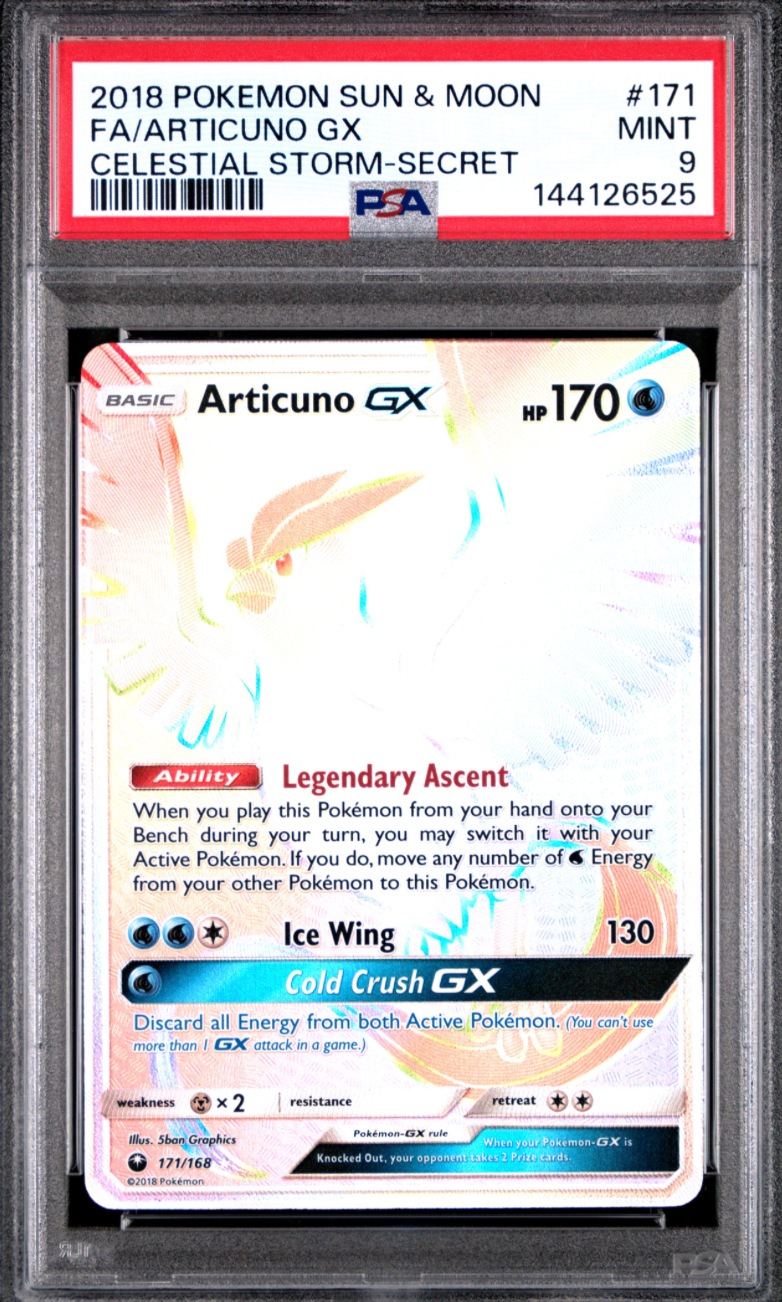 2018 POKEMON SUN & MOON CELESTIAL STORM #171 FA/ARTICUNO GX CELESTIAL STORM-SECRET PSA 9