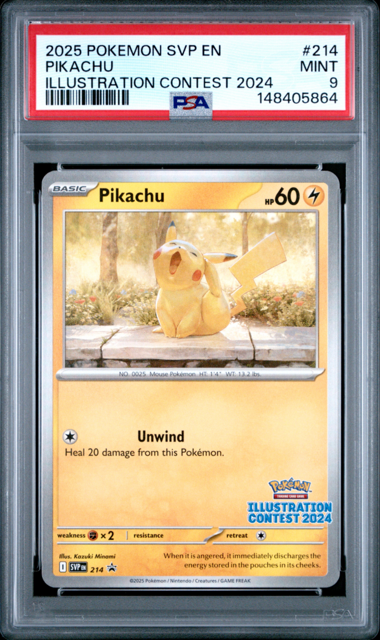 2025 POKEMON SVP EN-SV BLACK STAR PROMO #214 PIKACHU ILLUSTRATION CONTEST 2024 PSA 9 2