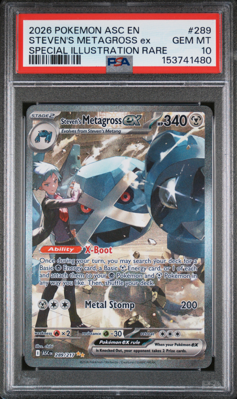 2026 POKEMON ASC EN-ASCENDED HEROES #289 STEVEN'S METAGROSS EX SPECIAL ILLUSTRATION RARE PSA 10 1