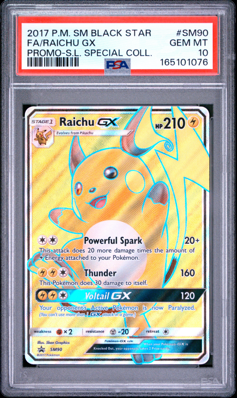 2017 POKEMON SM BLACK STAR PROMO SM90 FULL ART/RAICHU GX SHINING LEGENDS SPECIAL COLLECTION PSA 10 7-12