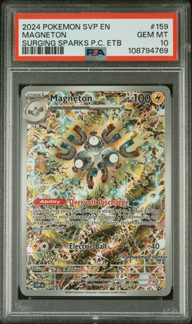 2024 POKEMON SVP EN-SV BLACK STAR PROMO 159 MAGNETON SURGING SPARKS POKEMON CENTER ELITE TRAINER BOX PSA 10 8-17