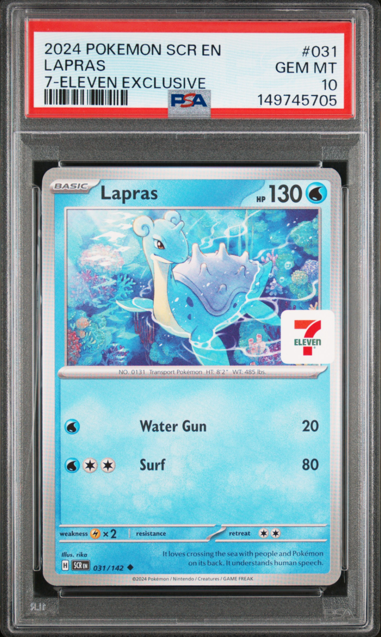 2024 POKEMON SCR EN-STELLAR CROWN 031 LAPRAS 7-ELEVEN EXCLUSIVE PSA 10 2 7-12