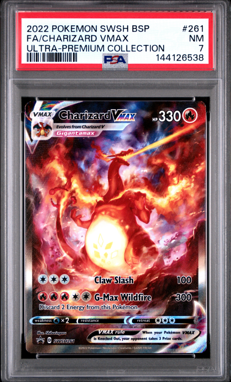 2022 POKEMON SWSH BLACK STAR PROMO #261 FA/CHARIZARD VMAX ULTRA-PREMIUM COLLECTION PSA 7