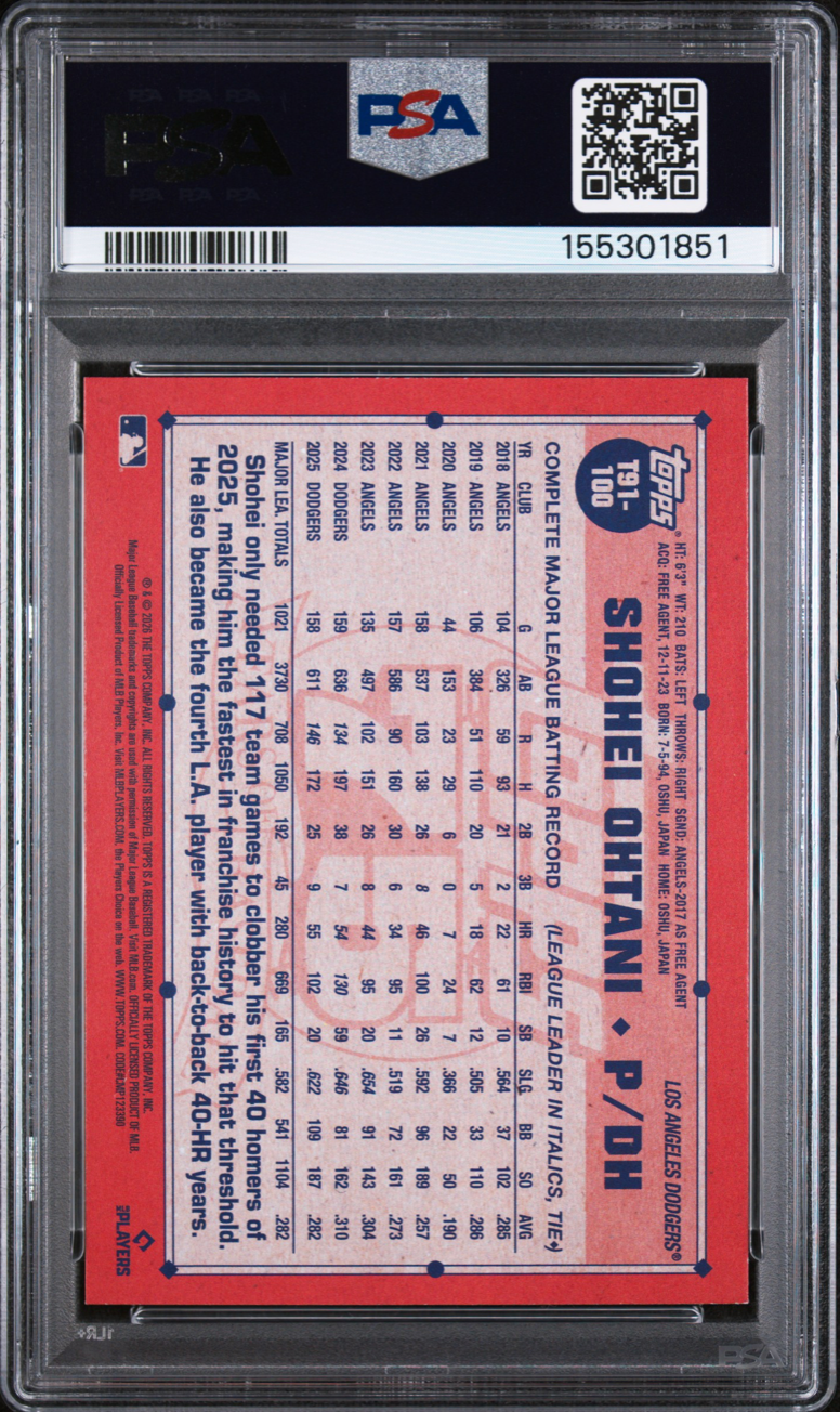 2026 TOPPS 1991 TOPPS BASEBALL 100 SHOHEI OHTANI CRACKLEBOARD PSA 9 7-8