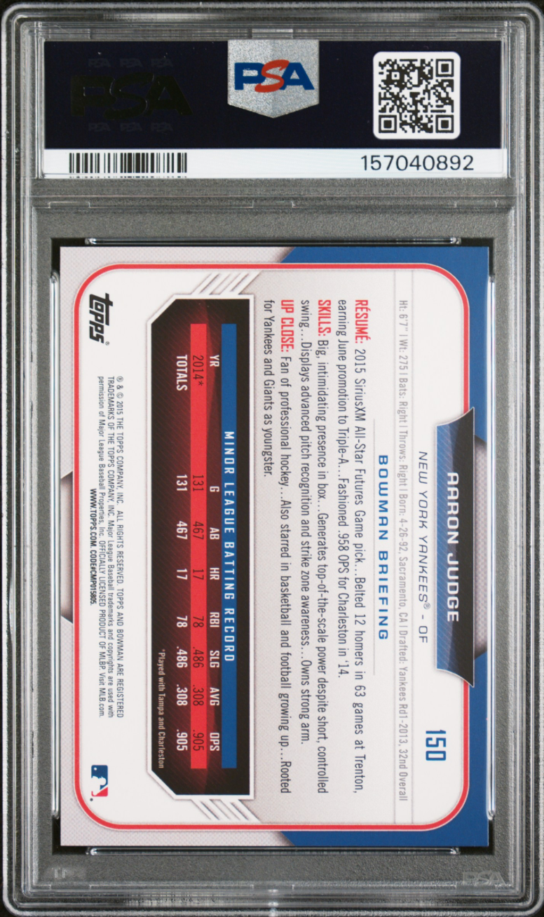 2015 BOWMAN DRAFT 150 AARON JUDGE PSA 10 7-5