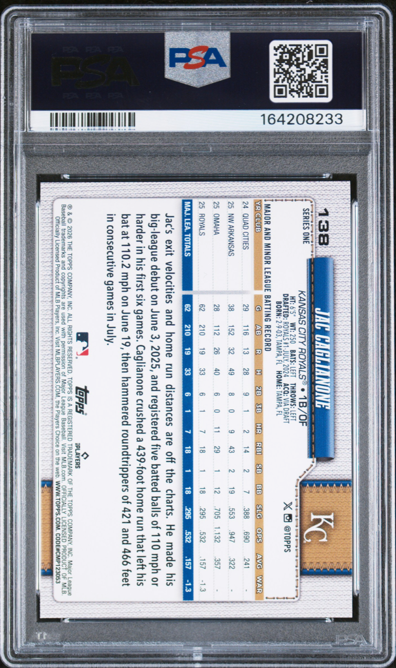 2026 TOPPS 138 JAC CAGLIANONE PSA 10 7 7-8