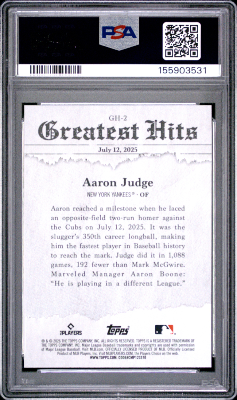 2026 TOPPS 2025 GREATEST HITS 2 AARON JUDGE PSA 10 2 7-8