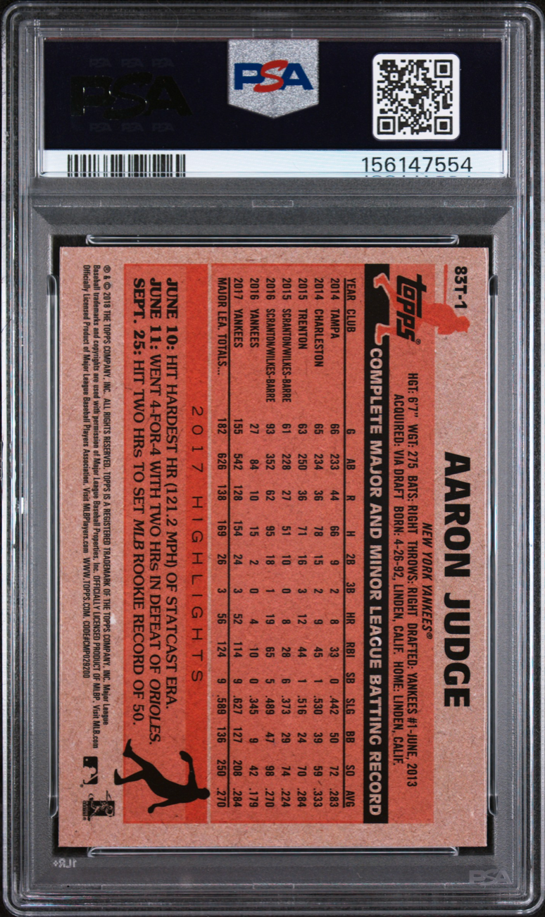 2018 TOPPS CHROME 1983 TOPPS 83T-1 AARON JUDGE PSA 10 7-8