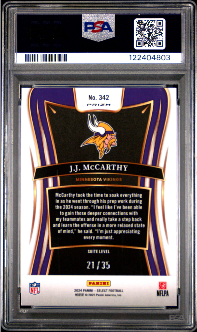 2024 SELECT J.J. MCCARTHY WHITE PRIZM /35 PSA 10