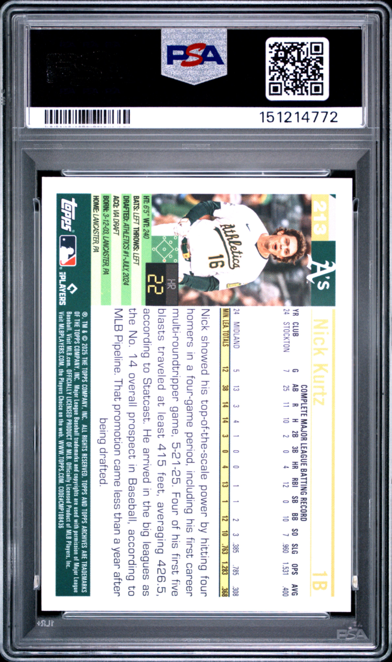 2025 TOPPS ARCHIVES 213 NICK KURTZ PSA 10 3 A