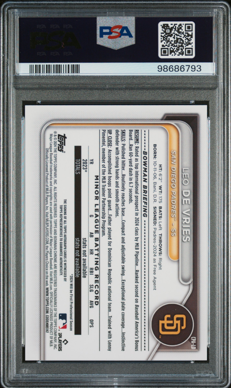2024 BOWMAN CHROME PROSPECT AUTOGRAPHS CPALD LEO DE VRIES PSA 9 5.8