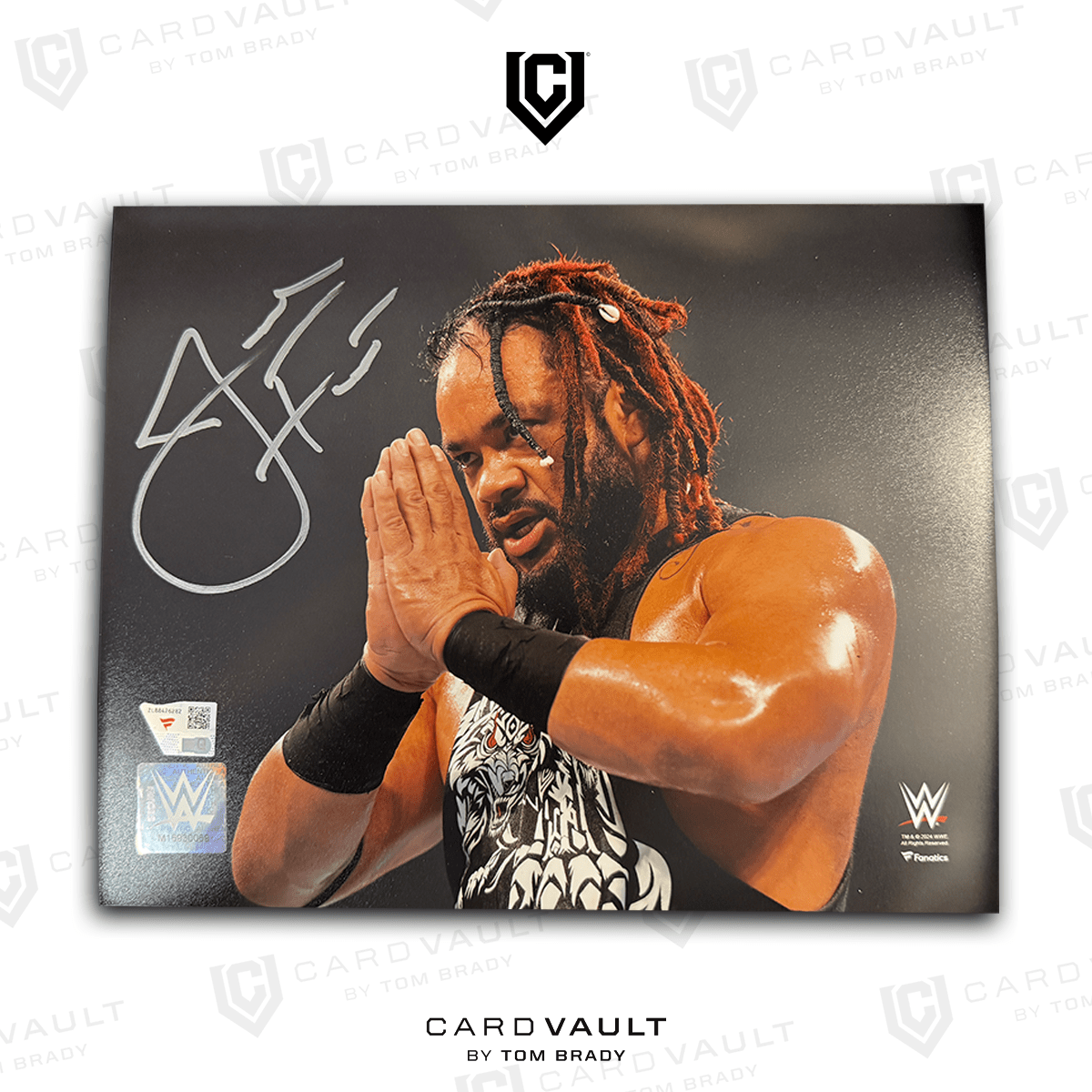 Jacob Fatu WWE Fanatics 8x10 Prayer Hands Photograph Signed Fanatics COA - CardVault by Tom Brady