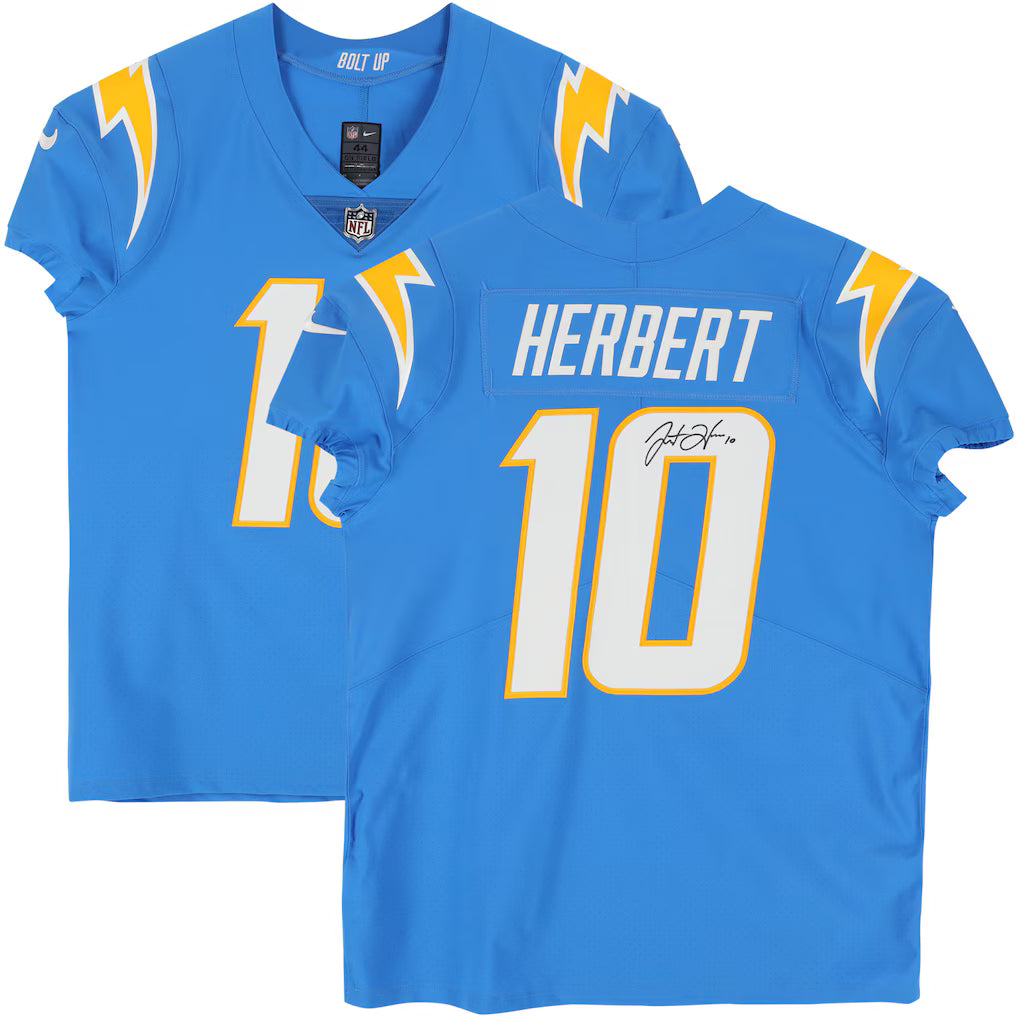 Justin Herbert Los Angeles Chargers Autographed Fanatics Authentic Deluxe Framed Powder Blue Nike Elite Jersey