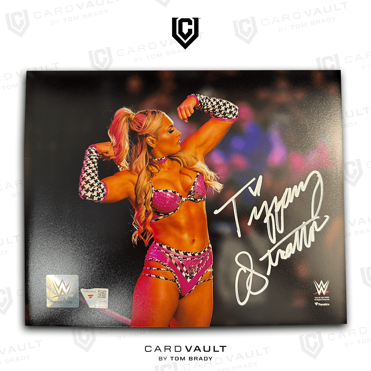 Tiffany Stratton WWE 8x10 Flexing On Ropes Photograph Signed Fanatics COA - CardVault by Tom Brady
