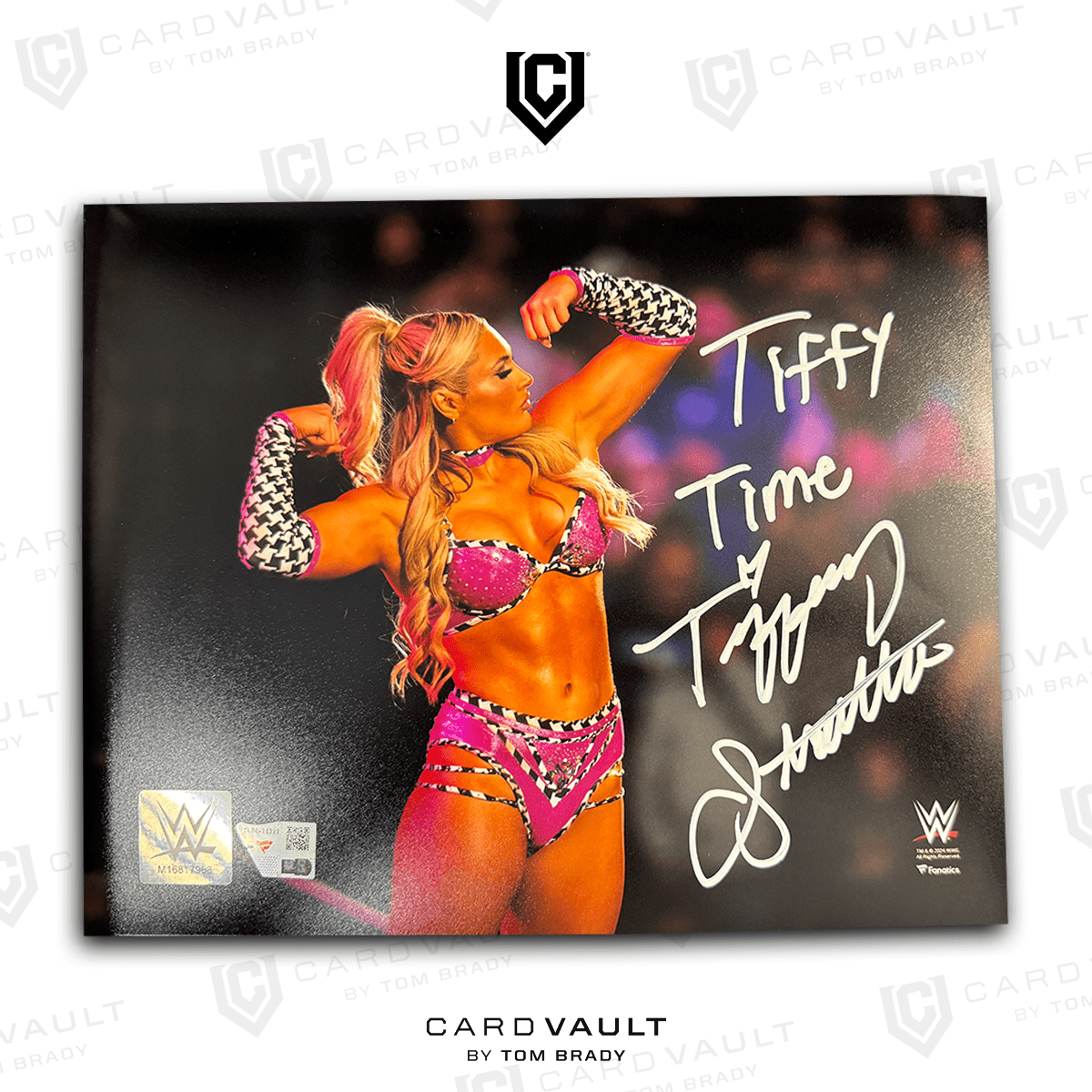 Tiffany Stratton WWE 8x10 Flexing On Ropes "Tiffy Time" Signed Fanatics COA - CardVault by Tom Brady